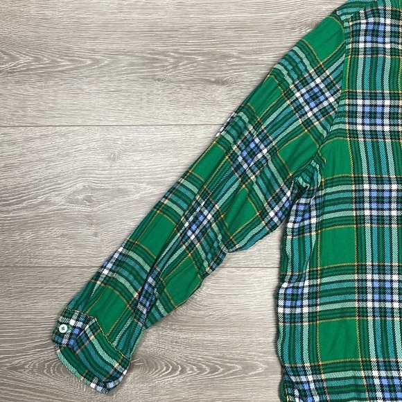 Aerie Green Plaid Flannel Boyfriend Sleep Casual Button Down Top L - Picture 4 of 16